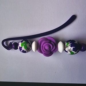 Beaded Purple Flower Bookmark